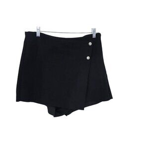 Zara Women Shorts L Large Black Faux Leather Buttons Side Zipper Festival‎